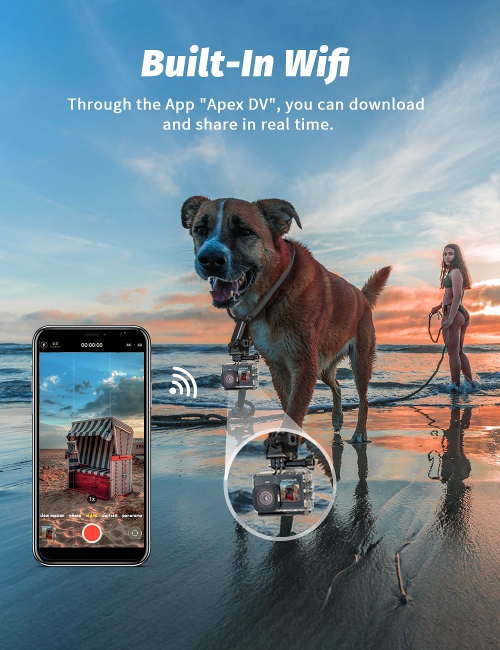 Apexcam X80PRO EIS with 8x zoom stabilizing dynamic footage