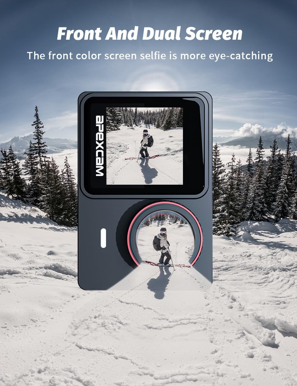 Apexcam X80PRO rear screen for live playback during action shots