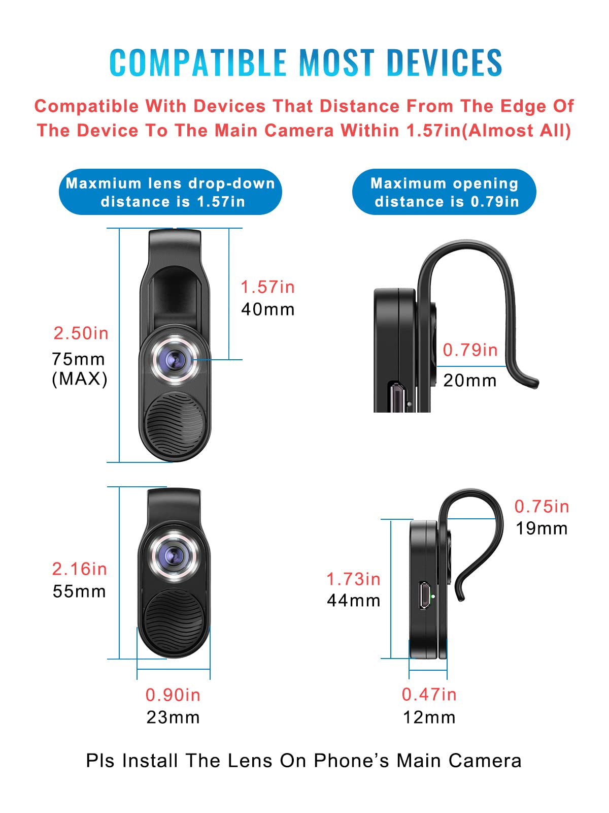 APEXEL Nano Zoom clip-on fits most phones and cases