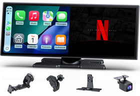 Aphqua 10.26-inch CarPlay screen showing navigation and media on a bright touchscreen