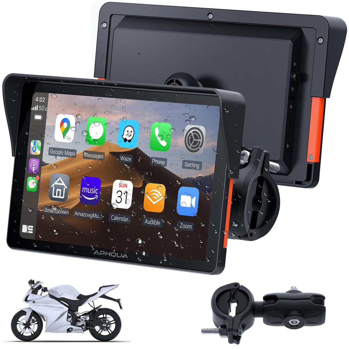 APHQUA 722 7-inch motorcycle GPS display for clear route guidance on the road.