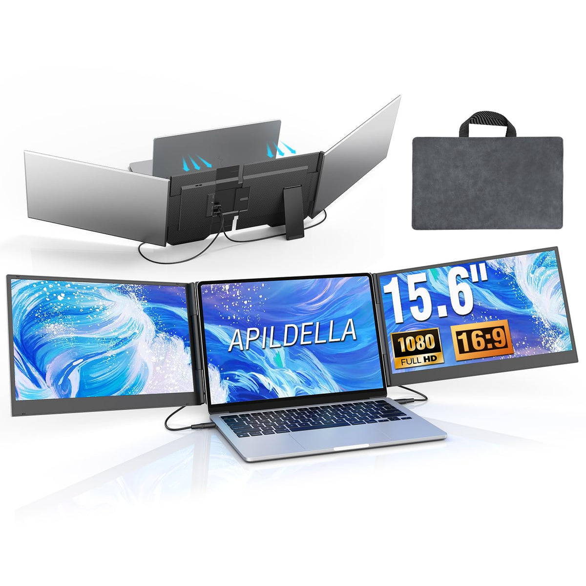 APILDELLA triple-monitor setup for expanded workspace