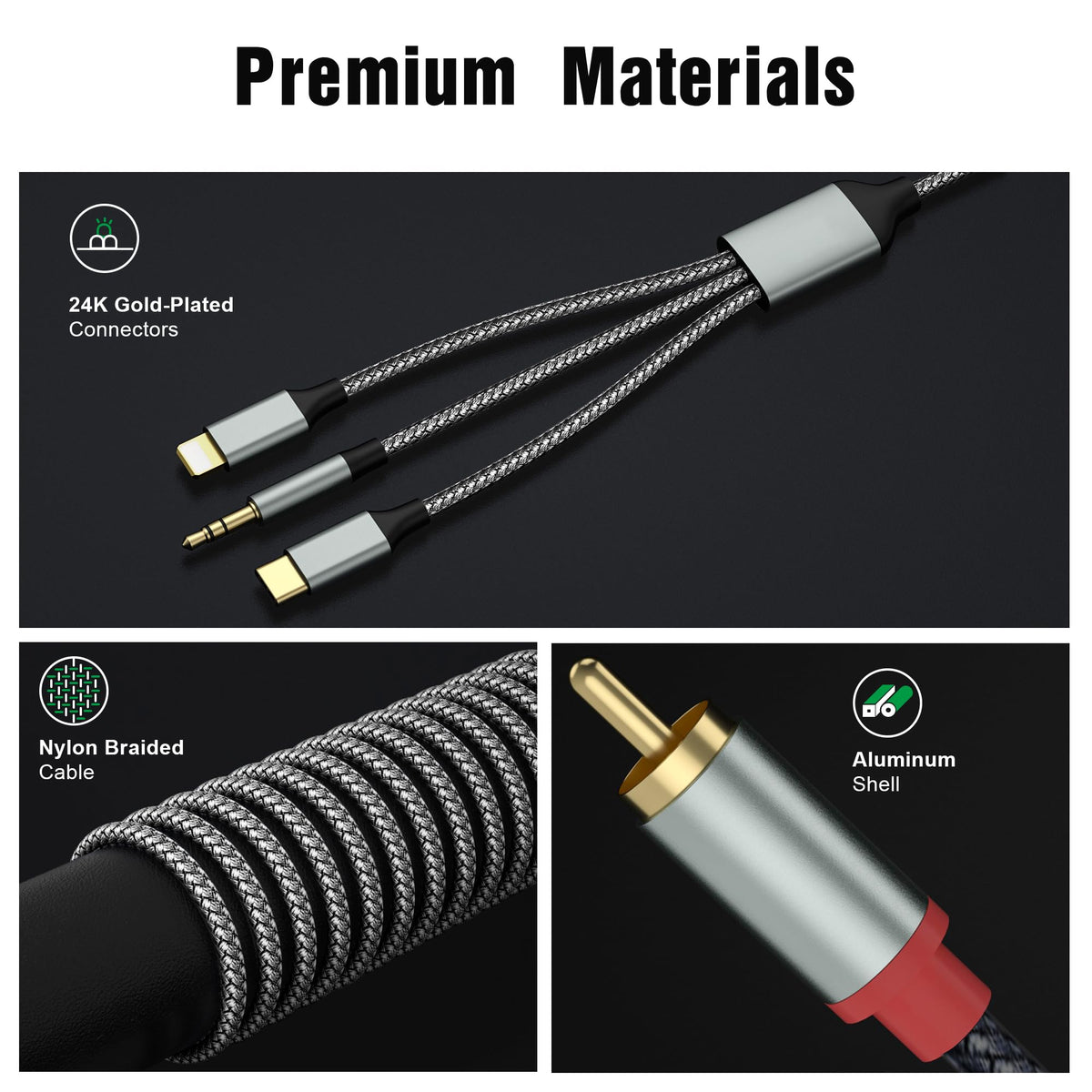 Apitiong dual-shield gold-plated connectors reduce interference for clearer sound.