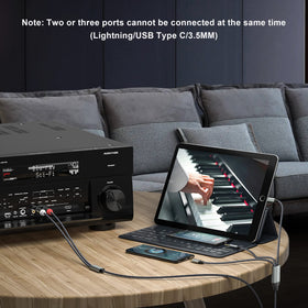 Apitiong RCA to 3.5mm cable links RCA devices to headphones or car stereos.