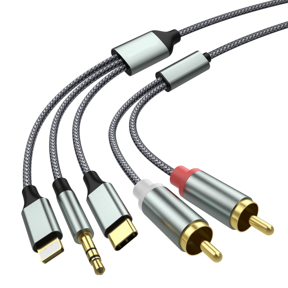 Apitiong USB-C to RCA cable setup delivers stereo playback to speakers.