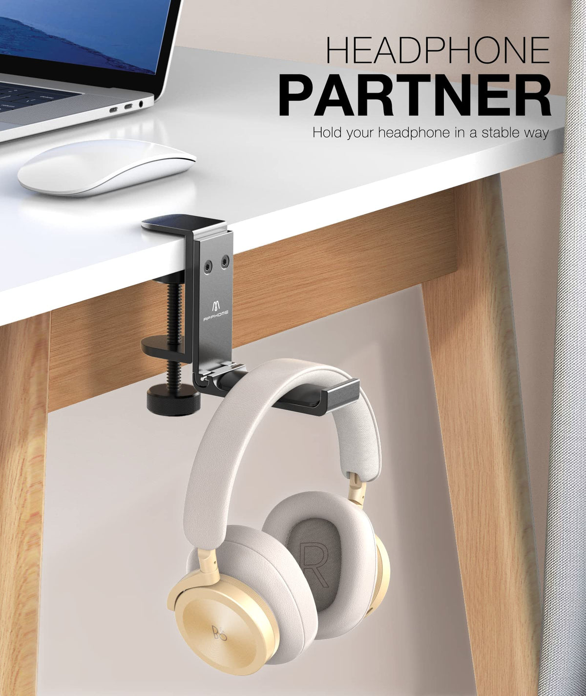 APPHOME folded arm flat against desk illustrating space-saving benefit