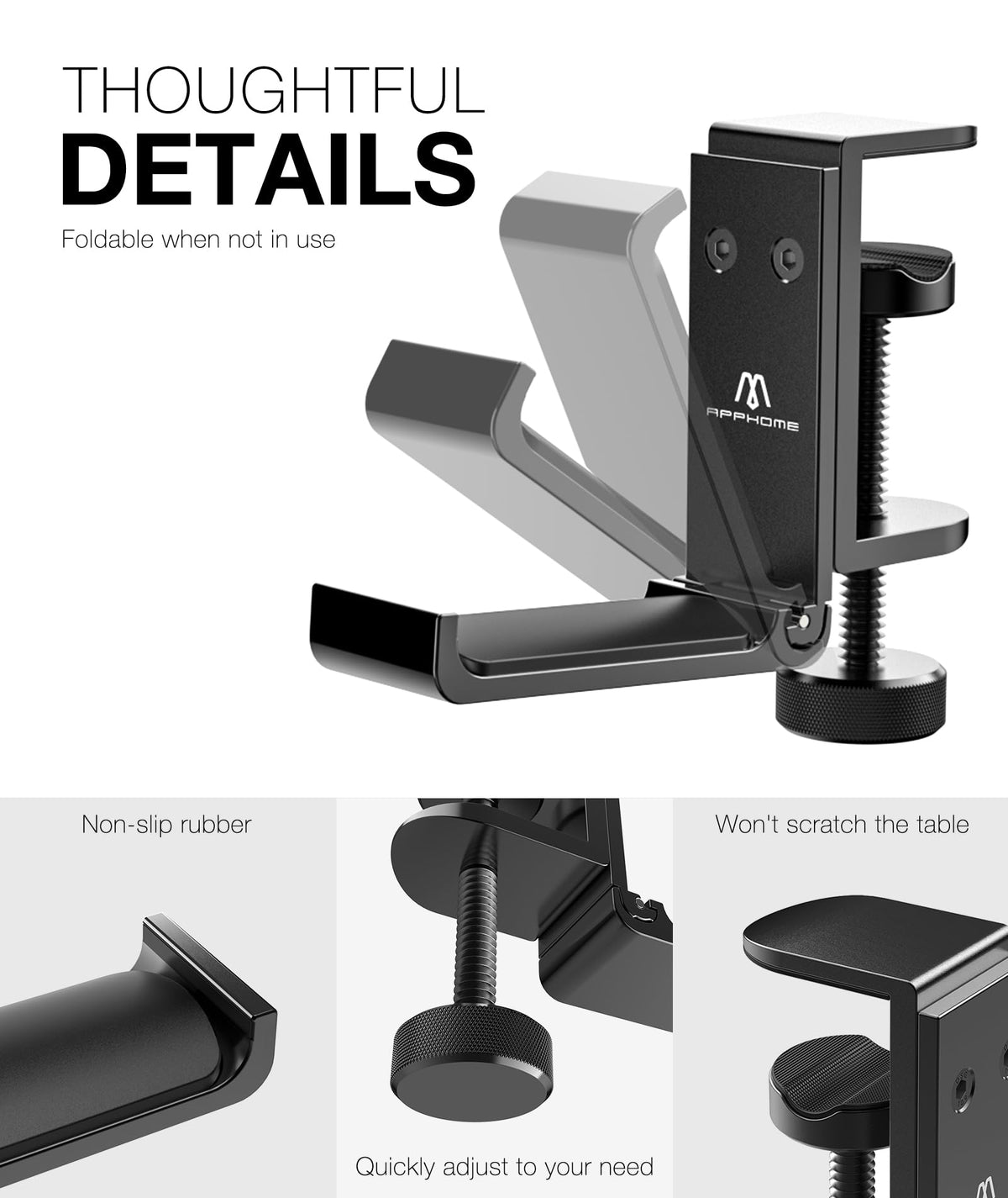 APPHOME holding headphones securely and keeping desk clutter-free benefit