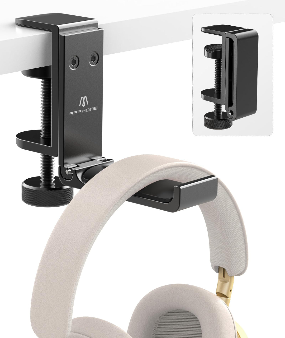 APPHOME under-desk clamp securely attaches to desks up to 50mm thick.