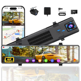 Aprilboy 12-inch mirror dash cam front camera captures crisp 4K footage for safer driving.