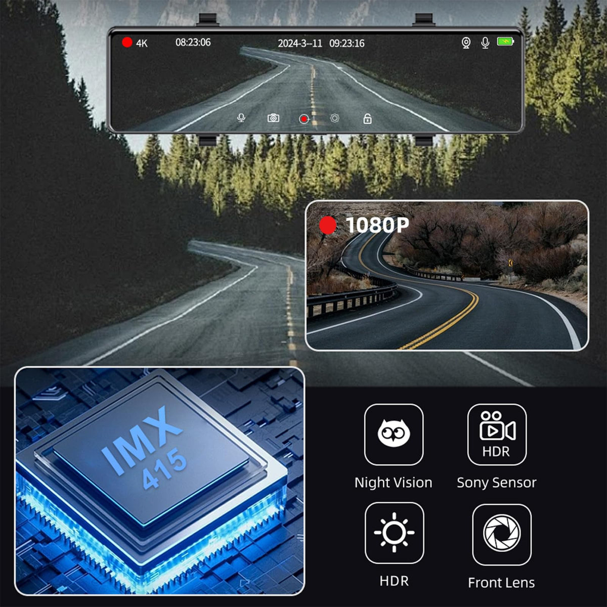 Aprilboy 12-inch touchscreen mirror enables easy live view and playback.