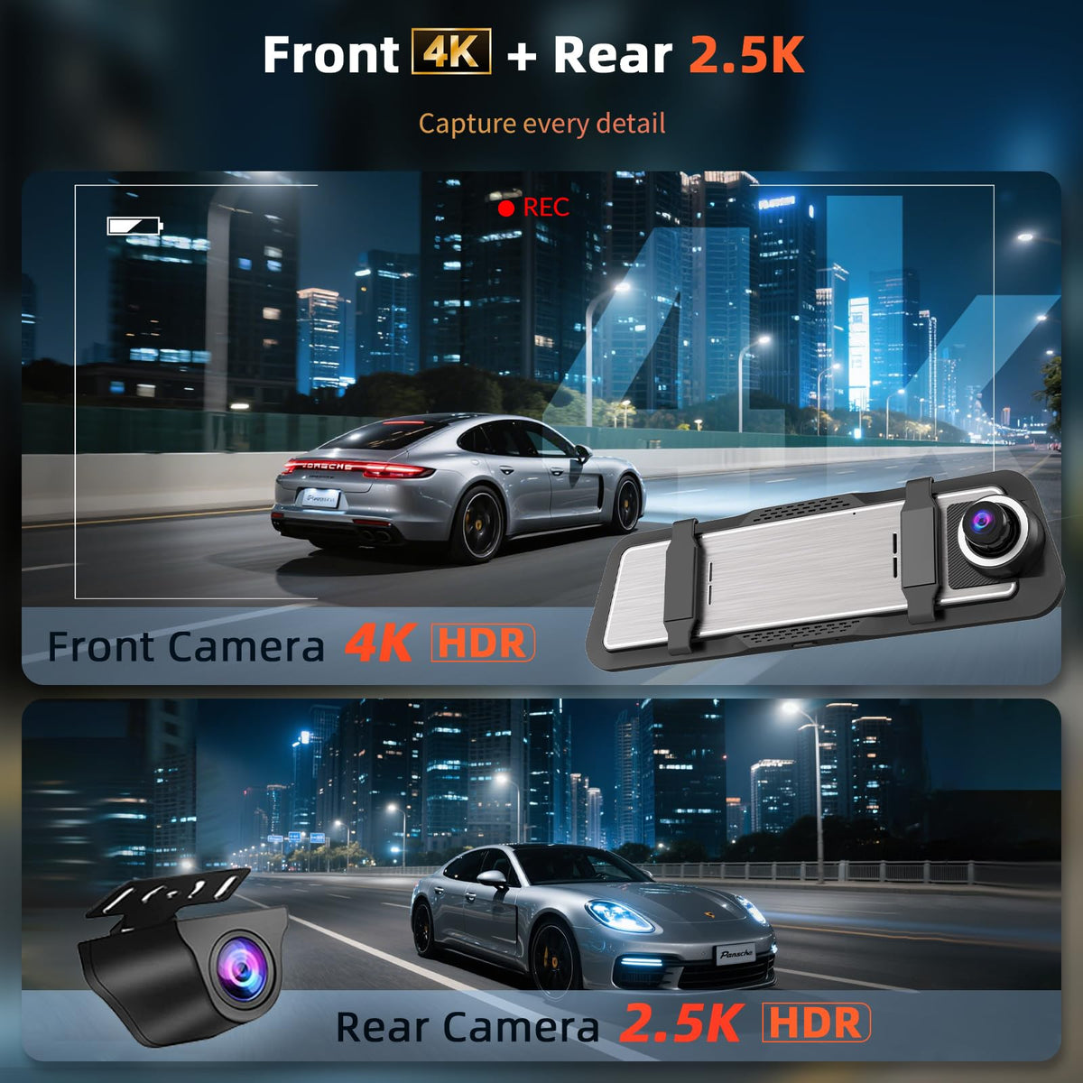 Aprilboy Mirror Dash Cam rear 2.5K shows clear backing footage for confident reversing.