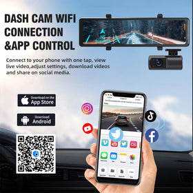 Aprilboy triple-channel dash cam shows front, rear, and cabin views.