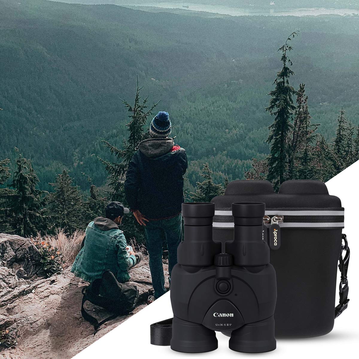 Aproca case interior shaped for Canon 12x36 IS III keeping optics snug benefit