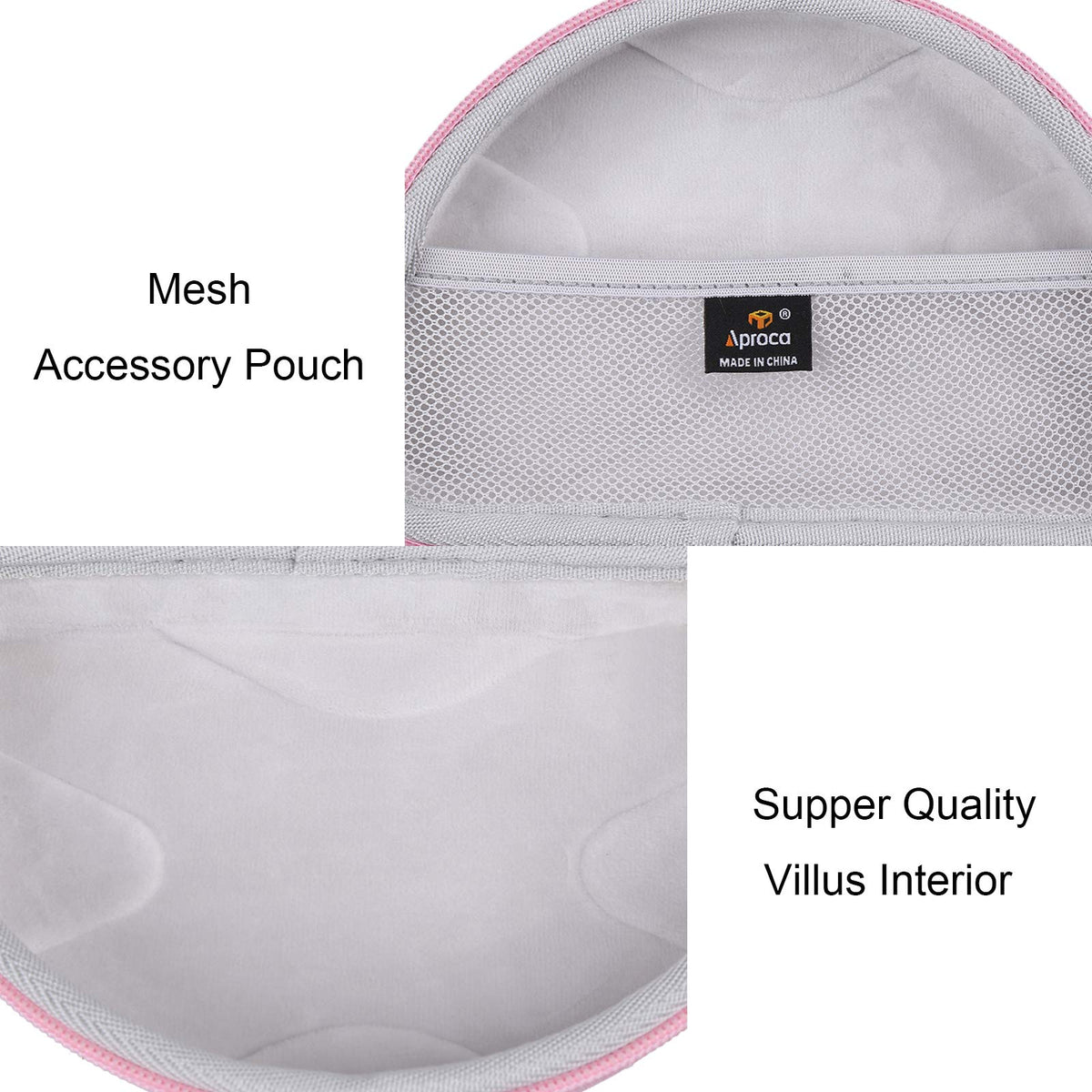Note: empty case only; accessories not included in pink Aproca case.