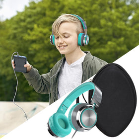 Aproca case beside folded headphones showing compatibility and scale