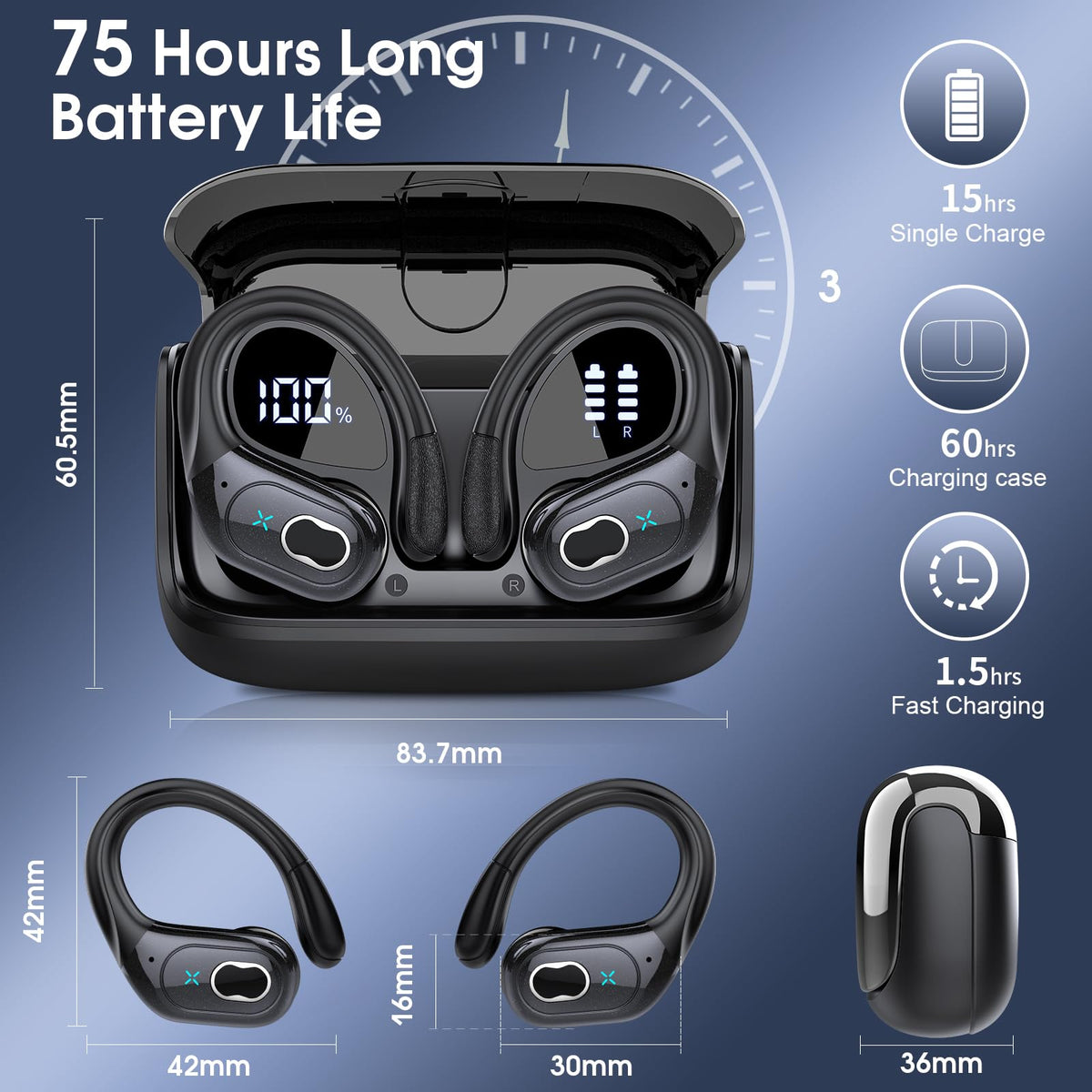 Aptkdoe charging case LED display showing remaining power and convenience