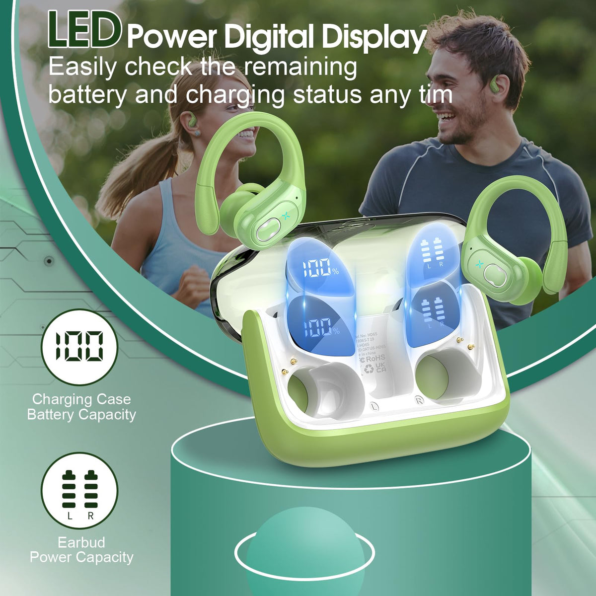 Aptkdoe charging case with dual LED display, shows battery level convenience