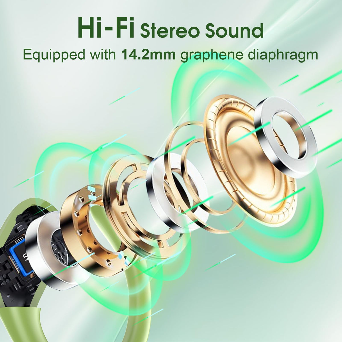Aptkdoe earbuds worn in gym setting, highlights workout-ready durability