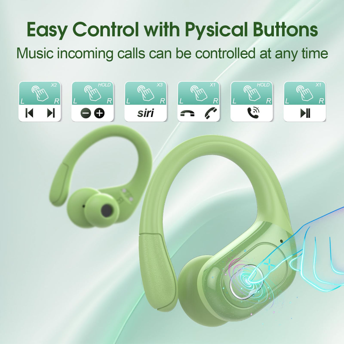 Aptkdoe earbuds with water splash to show IPX7 protection, reassures sweat resistance