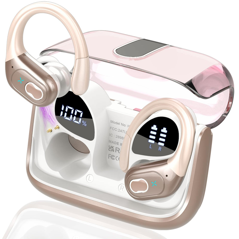 Aptkdoe front charging case in rose gold showing compact design and portability
