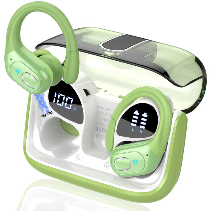 Aptkdoe front packaging showing green earbuds and case, highlights full kit benefit