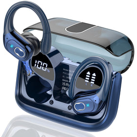Aptkdoe HD65 front packaging showing royal blue earbuds and case, highlights long battery