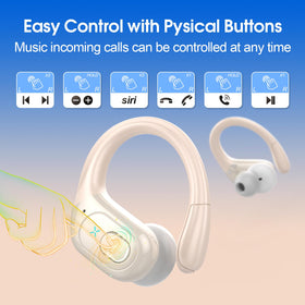 Aptkdoe earbuds with water splashes illustrating IPX7 sweat and rain protection