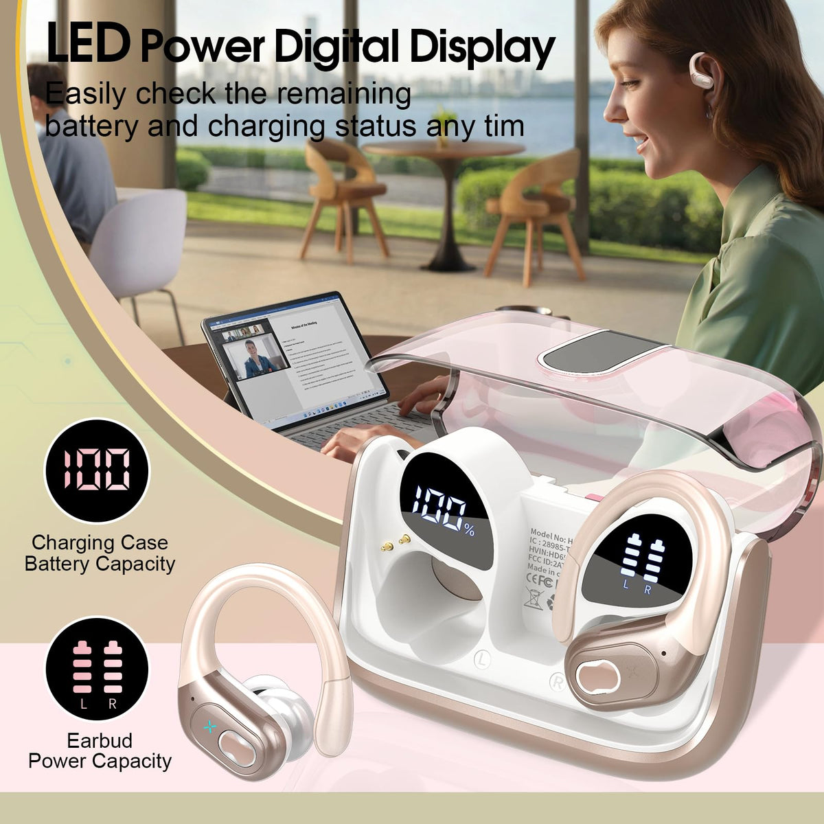 Aptkdoe earbuds with sweat droplets demonstrating IPX7 water resistance benefit