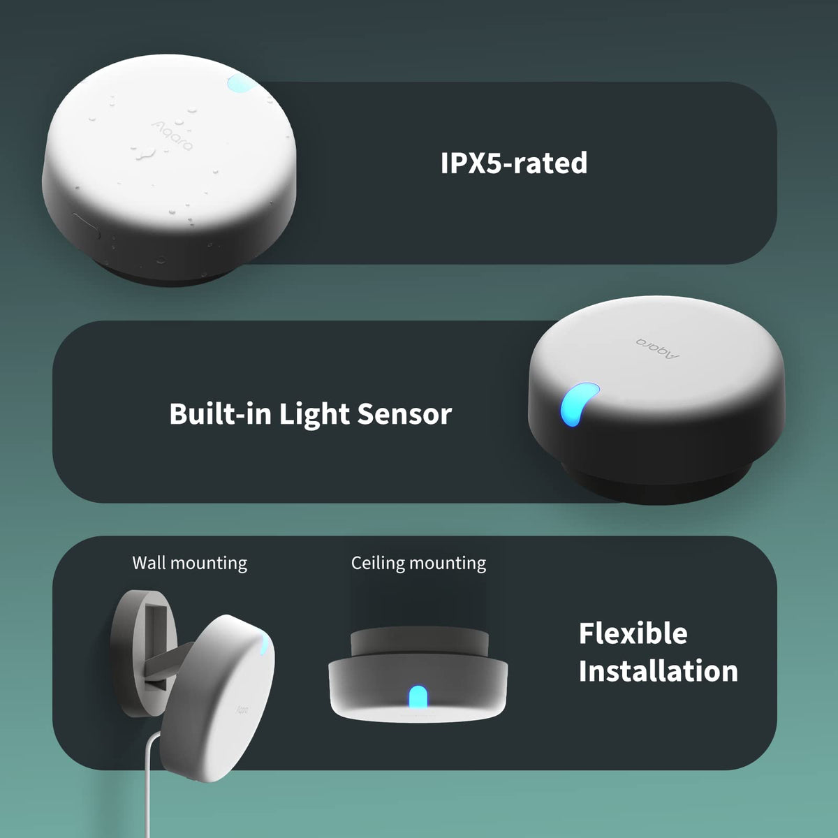 Built-in light sensor enabling lighting automations with motion sensing