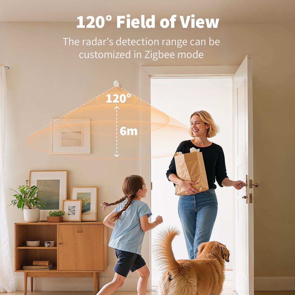 Aqara FP300 in a modern smart home scene showing multi-device automation synergy