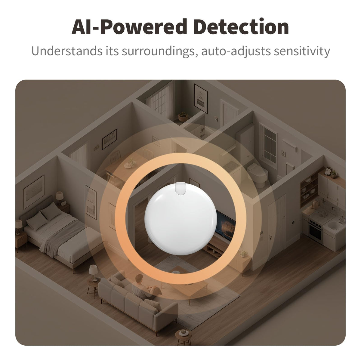 Aqara FP300 mounted in living room demonstrating energy-saving automated lighting