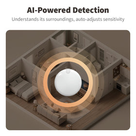 Aqara FP300 mounted in living room demonstrating energy-saving automated lighting