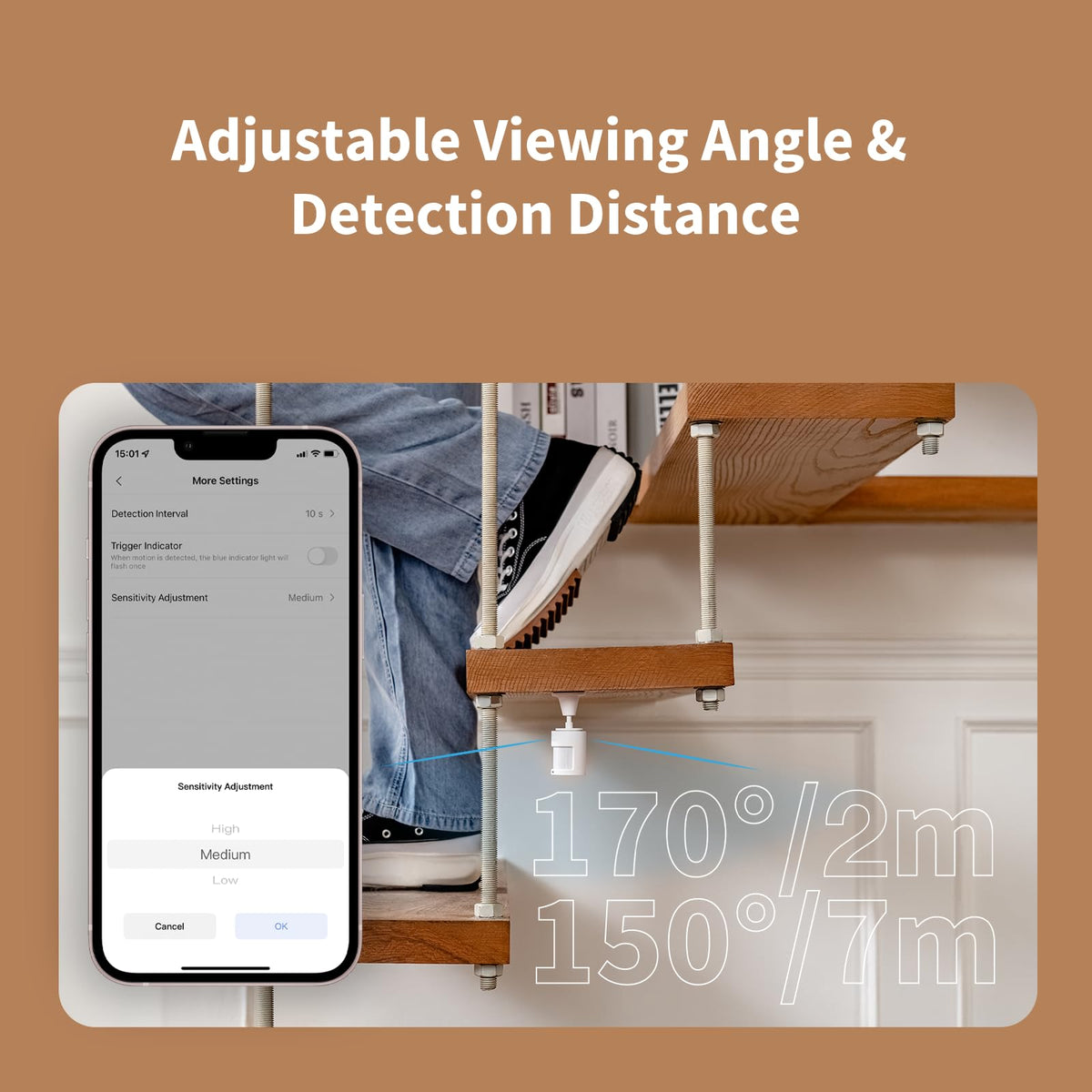 Aqara P1 mounted on wall angled with 360° stand for precise coverage benefit