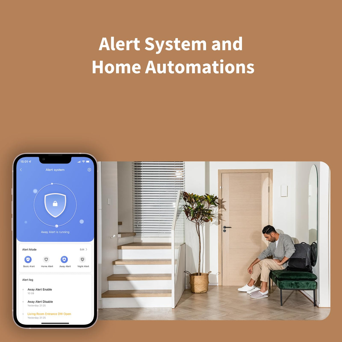 Aqara P1 on a living room shelf triggering smart lights for hands-free convenience