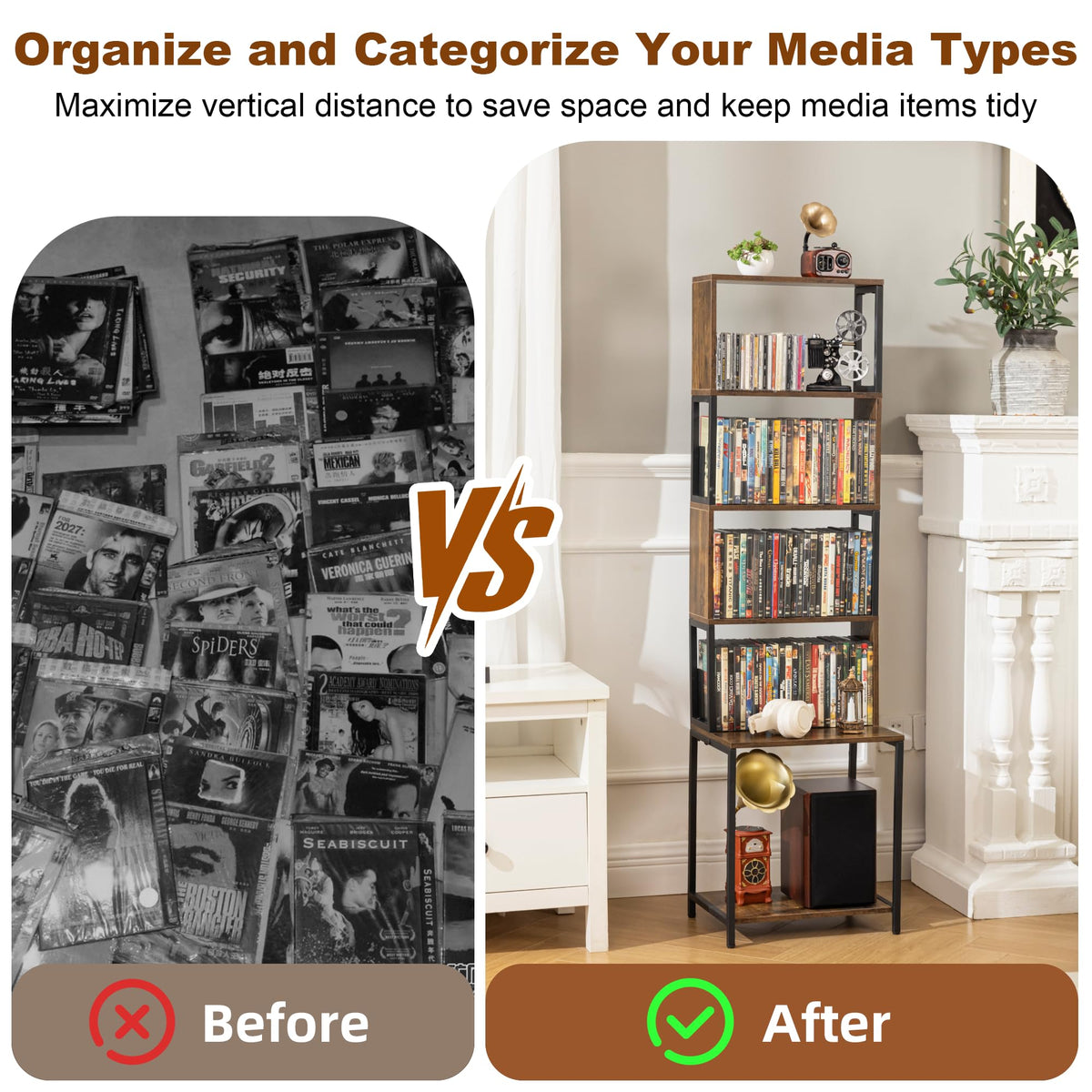 Aquzee wooden shelves and metal frame offer durable, long-lasting organization.