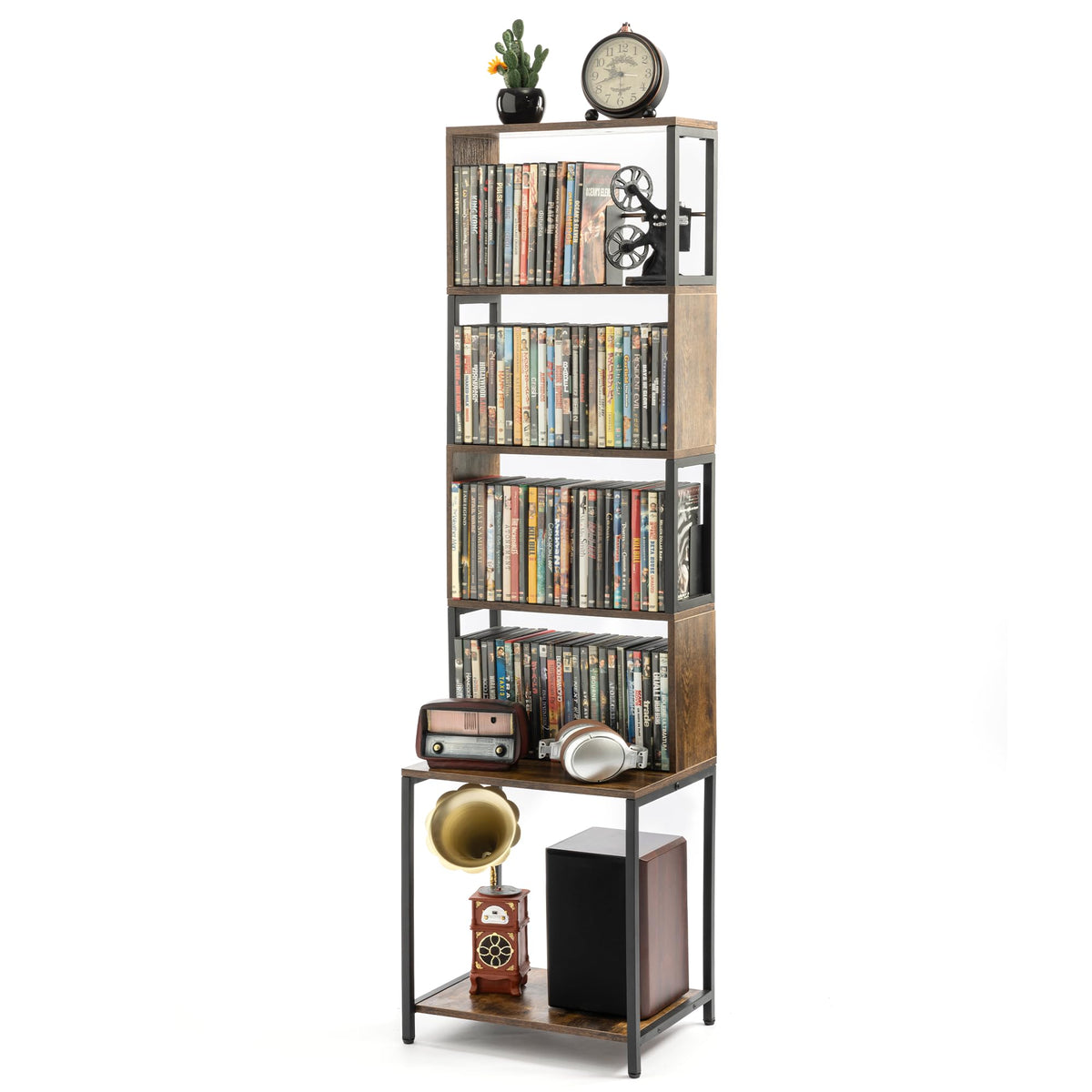 Aquzee DVD shelf with wooden frame neatly organizes CDs and DVDs in your living room.