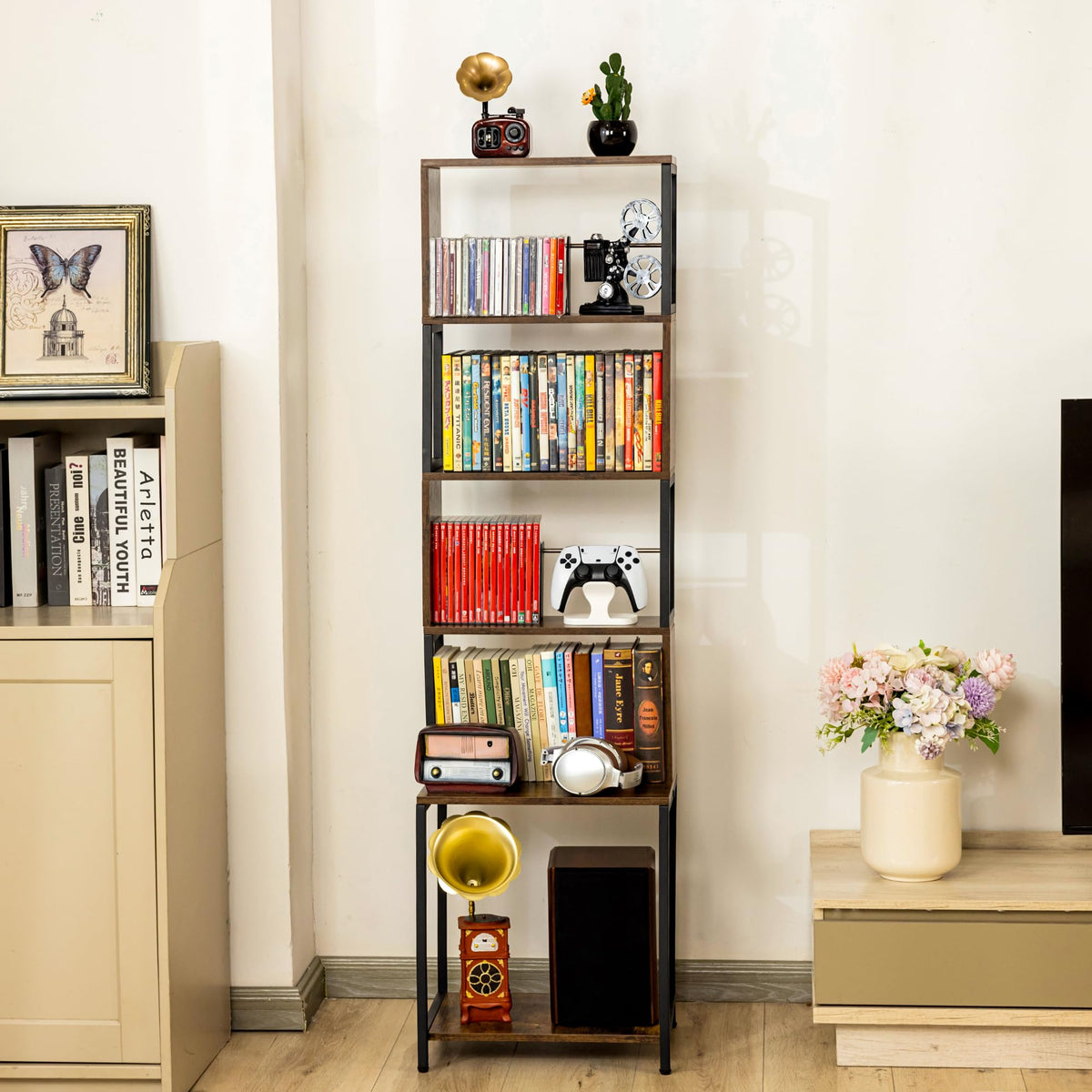 Aquzee multi-function rack adapts to your space for media and decor.