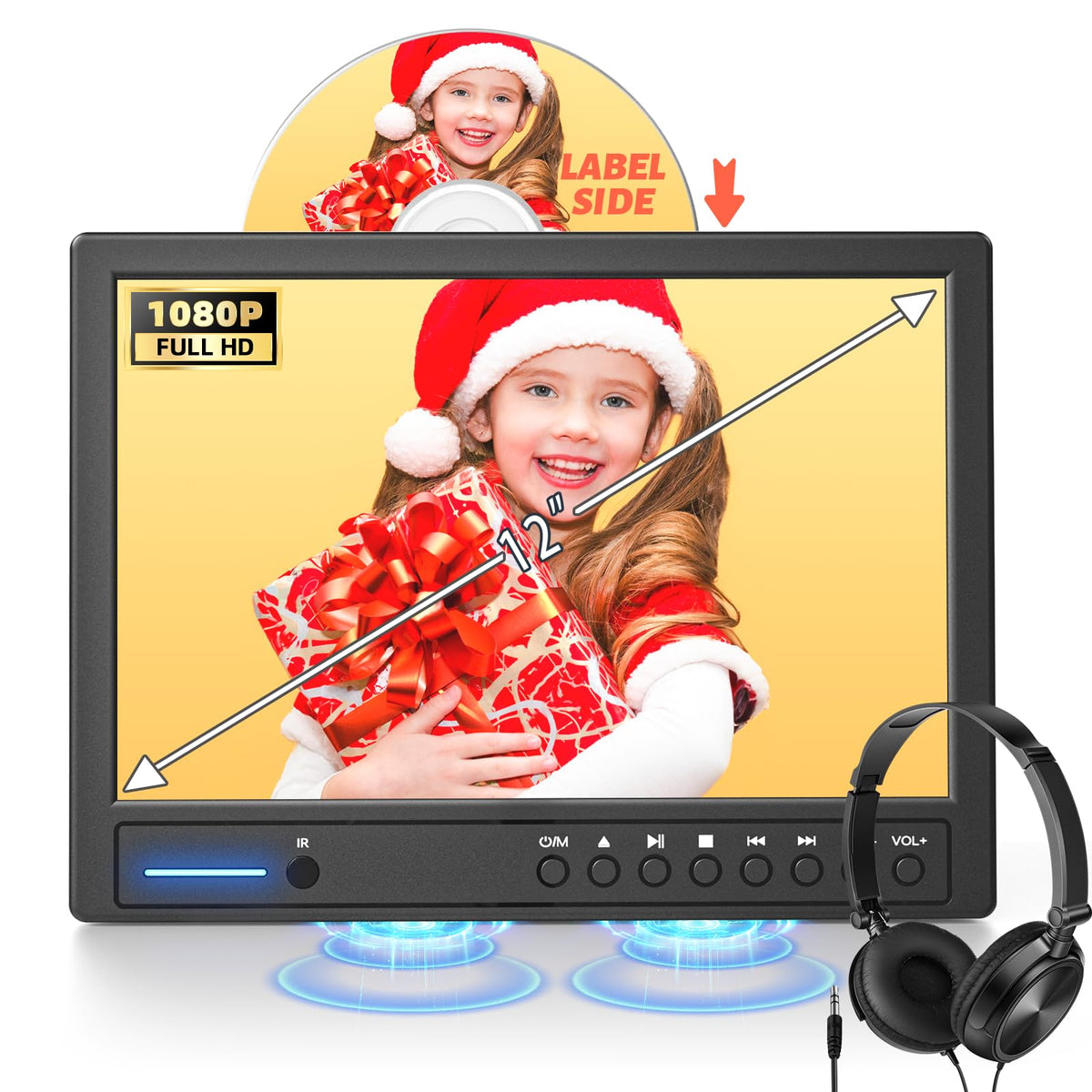 Arafuna 12-inch portable car DVD player with HDMI input for seamless playback