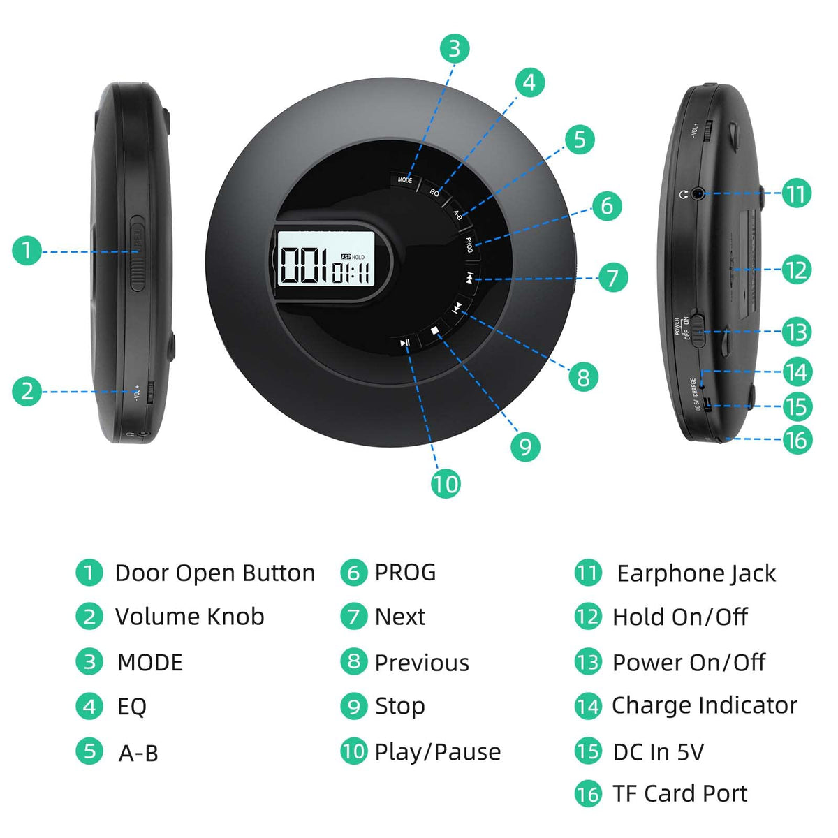 Arafuna showing AUX and Micro-USB ports for external speakers and charging