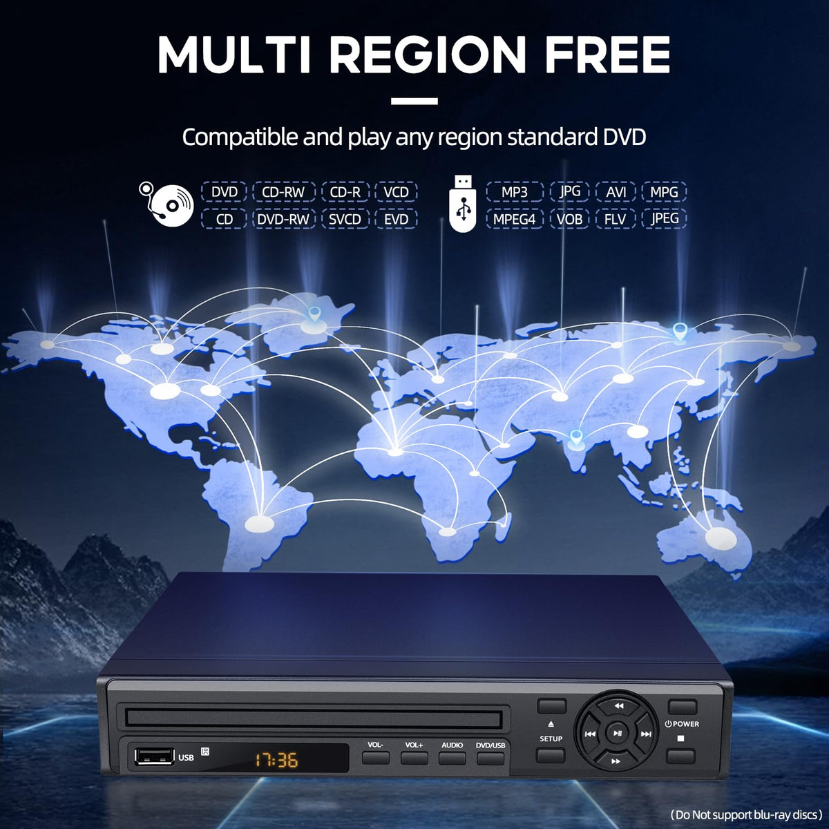 Arafuna DVD player connected to a television delivering 1080P playback quality