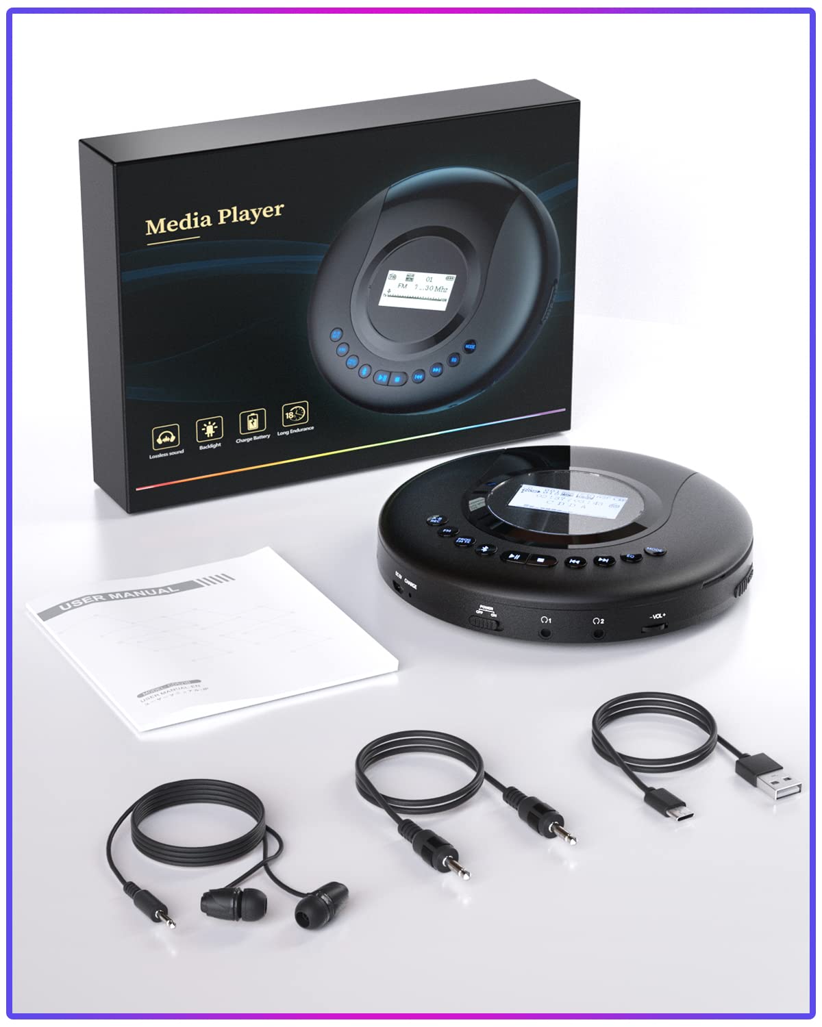 ARAFUNA installed in car cupholder showing travel-ready disc playback