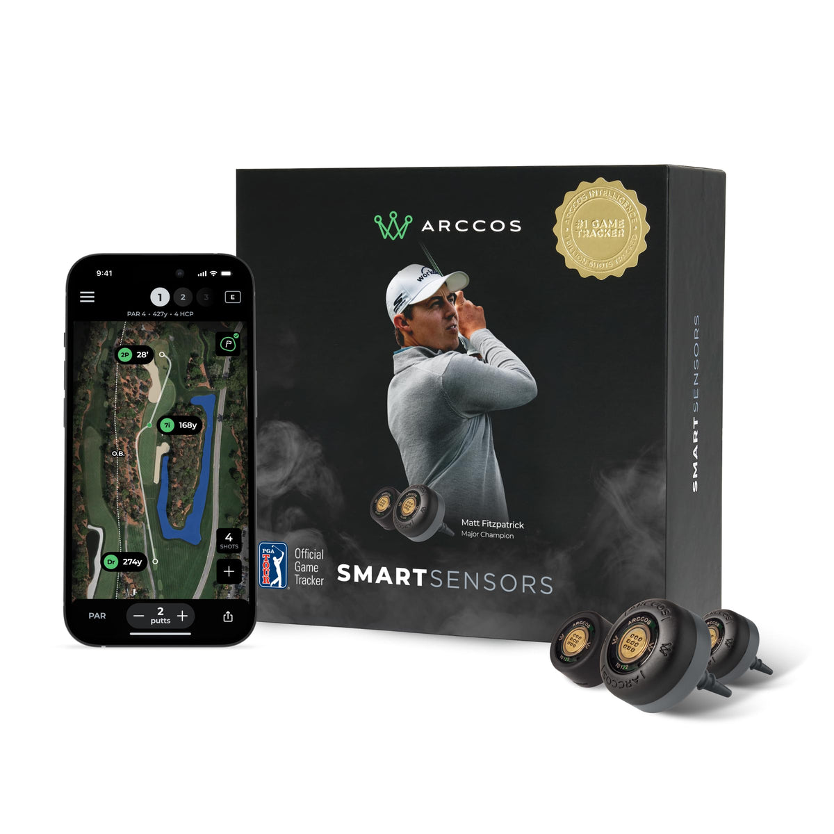 Arccos Gen 4 sensors setup on a golf bag tracks shots automatically.