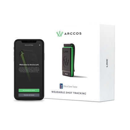 Arccos Golf Gen2 Links front view, compact wearable for on-course tracking.