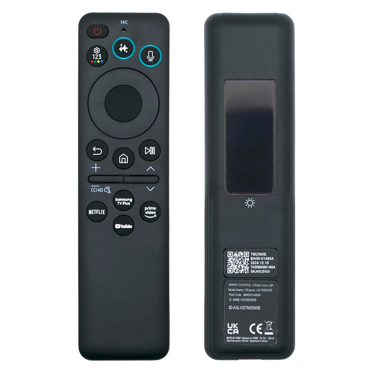 ARCSTILL BN59-01480A remote front view with solar charging for easy control