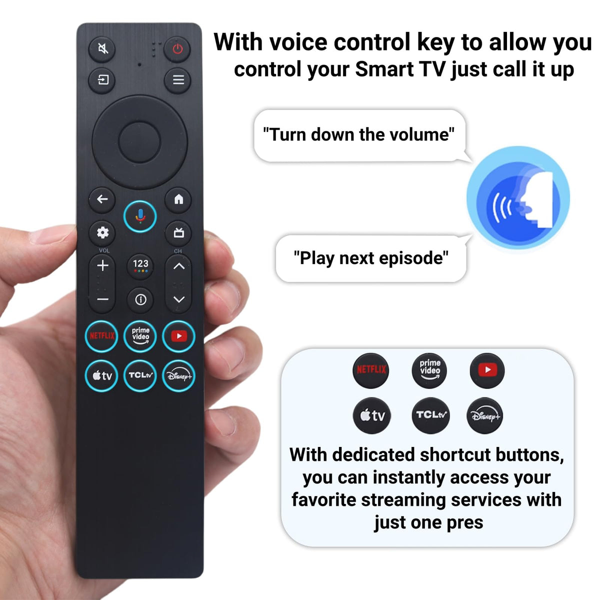 ARCSTILL RC923A FMB1 voice remote side view showing ergonomic grip