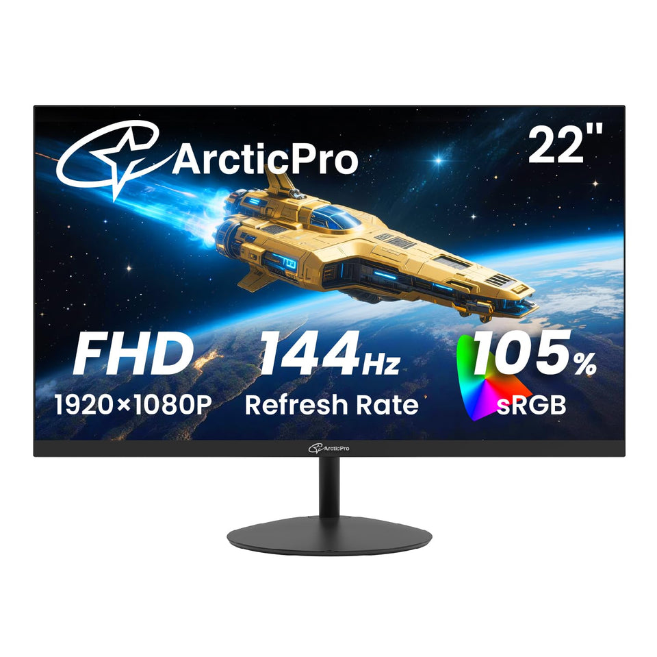 ArcticPro 22inch monitor front view highlighting slim, space-saving design.