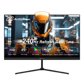 ArcticPro 24-inch gaming monitor front view showing slim frameless design for modern desks