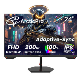 ArcticPro 24-inch gaming monitor front view shows slim frame and crisp Full HD visuals.