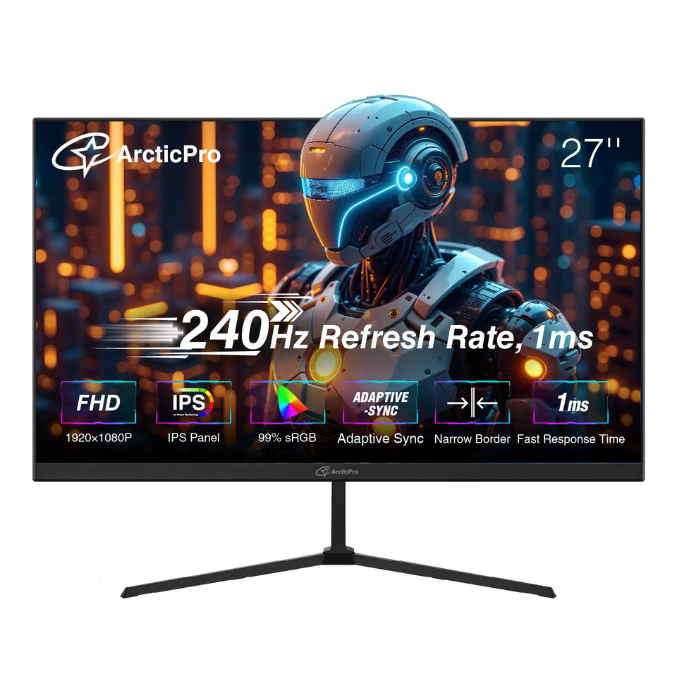 ArcticPro 27-inch gaming monitor front view showing slim bezels