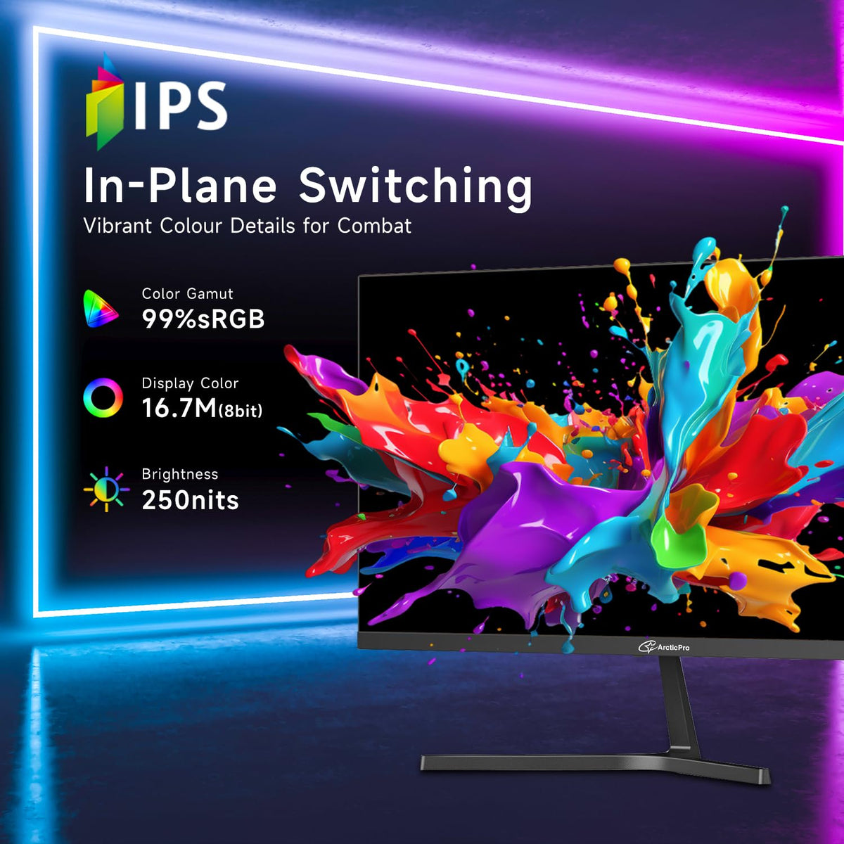 ArcticPro 27-inch monitor three-sided frameless design creates a clean desk look